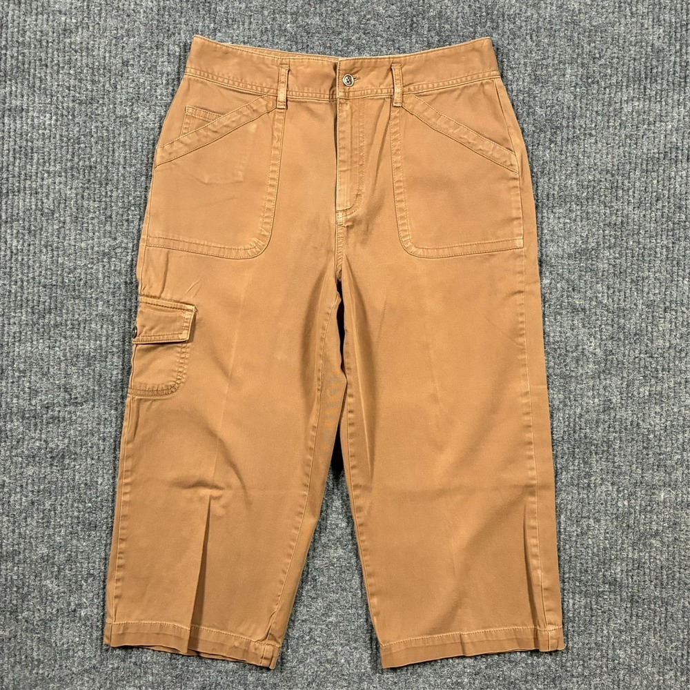 Chico's Womens Cargo Capri Pants 0 Brown Cotton Stretch Outdoor Mid Rise